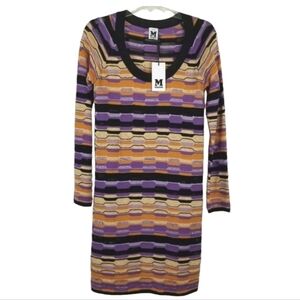 M Missoni NWT Long Sleeve Sweater Dress US 6 EU42 Multi Color Wool Blend 3D Knit